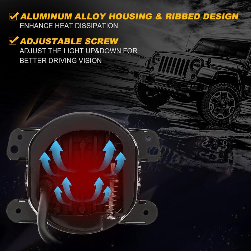 1 Pair 4 Inch Car Front Bumper LED Fog Lights Driving Turn Signal Light with Angle Eyes For Jeep Wrangler 07-18 JK JKU Tj