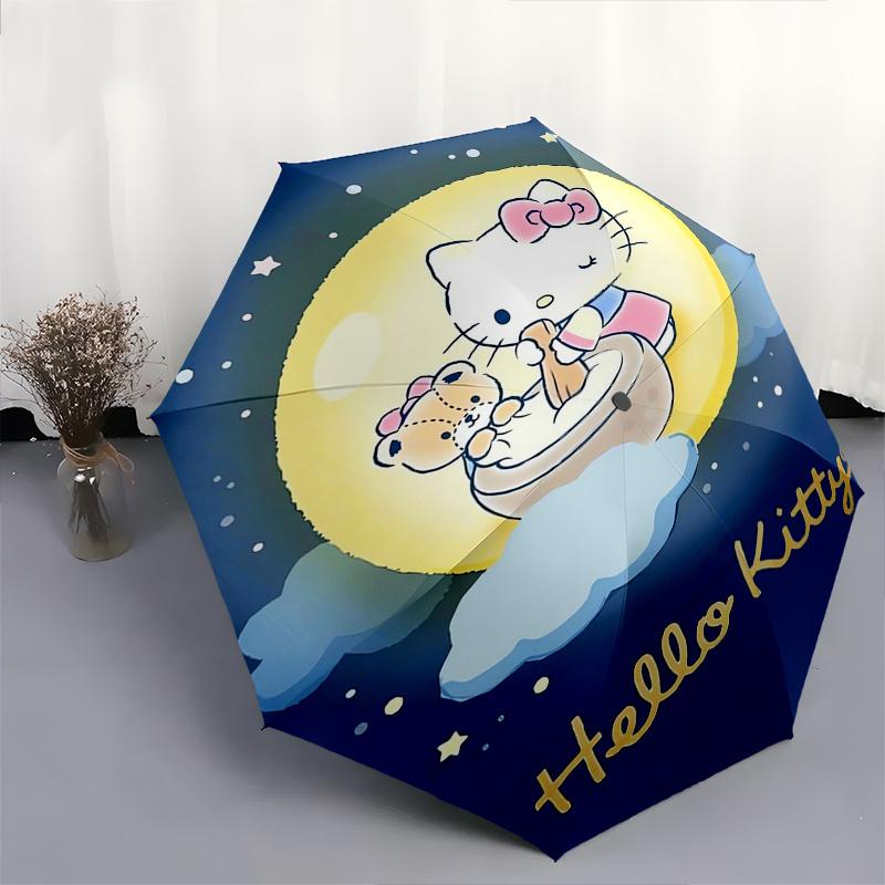 Hello Kitty,Moon Automatic Folding Umbrella-Simple 8-Rib Design, Bright Cartoon Pattern, Durable Iron Frame, Suitable For Travel, Outdoor, B