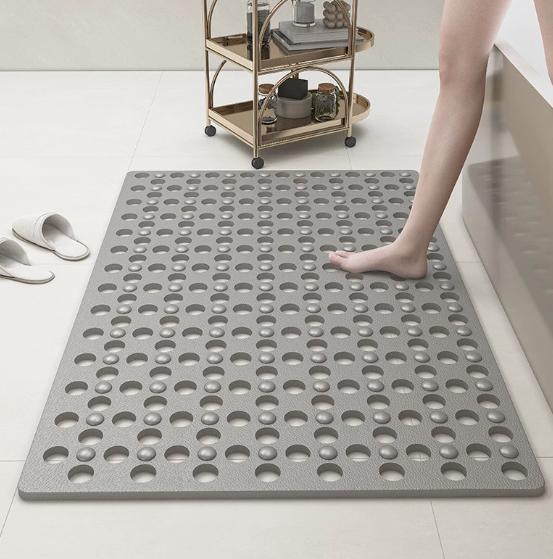 1pc Quick Dry Non Slip PVC Shower Mat Round Hole Drainage Massage Bath Mat Bathroom Bathtub Anti Slip Floor Mat серый