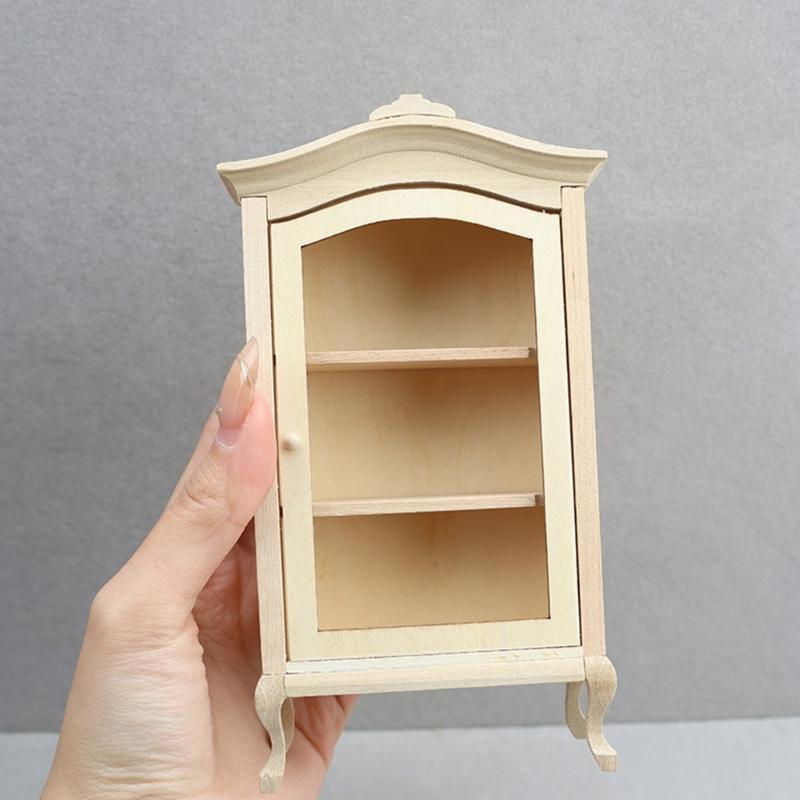 Wood Cabinet Toy Figure Display Shelf Model Realistic Vintage Realistic Doll House Pretend Girls Gift Realistic Cabinet