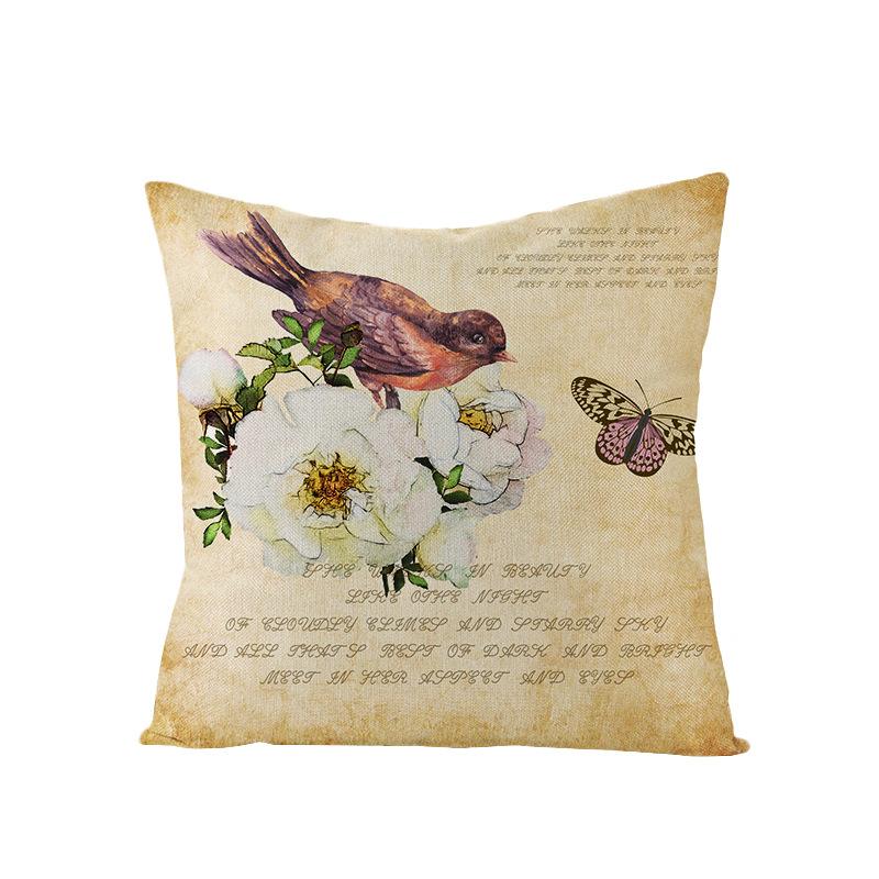 Polyester Pillowcase Nordic Retro Flower and Bird Letter Office Cushion Car Sofa Pillowcase Home