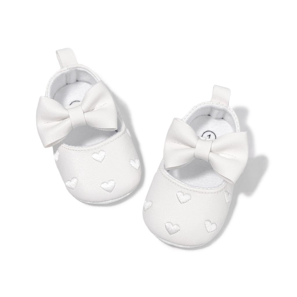 Meckior Baby Shoes Classic Dress Cute Bow-knot Heart Anti-slip Soft Sole First Walkers Infant Baby Girls Toddler Shoes 0-18m