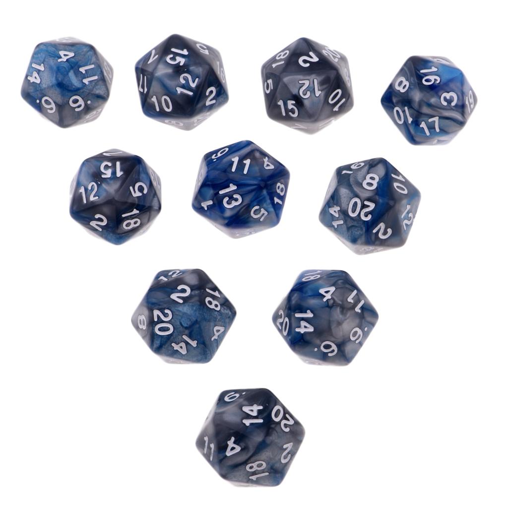 10pcs/Set D20 Colored Acrylic Polyhedral Dice 20-sided Dice Game Set Two-COLORS DND Dice Set for D&D TRPG Board Game Dice
