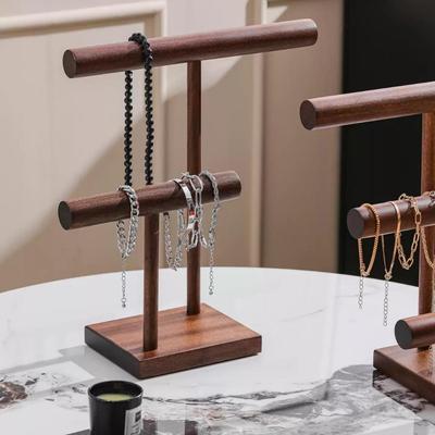 Walnut Double-Layer Solid Wood Jewelry Display Stand for Bracelets and Necklaces