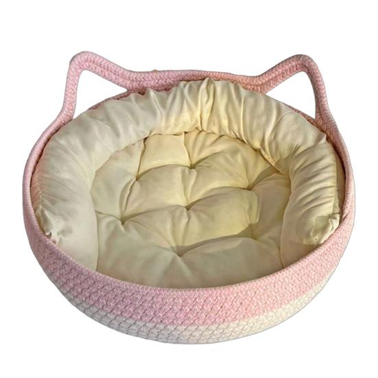 Cat Bed Basket Cotton Rope Woven Pet Bed for Indoor Cats Scratchable Round Pet Sleeping Basket for Cats Puppies Rabbits