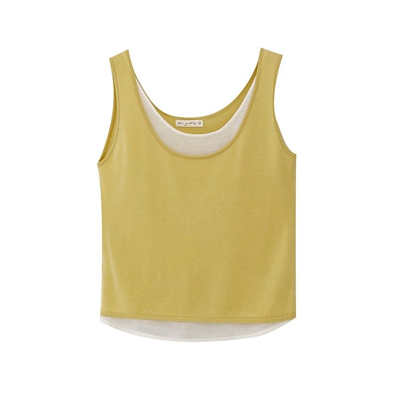 Fake 2pcs Tanks Women Fashion Contrasting Color U-neck Loose Sleeveless Tops Summer Summer Simple Sweat Girls Chic