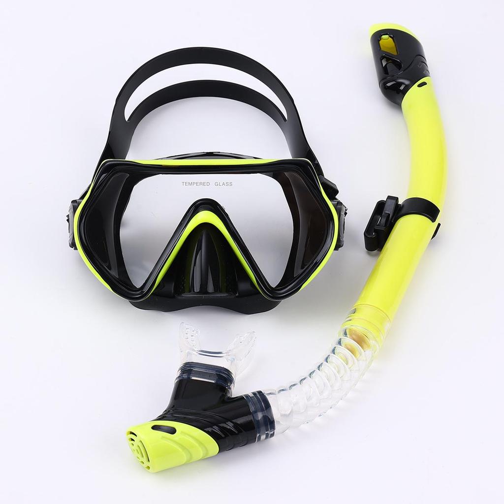 Maschera da Immersione in Silicone per Bambini e Adulti con Snorkel - Lente in Vetro Temperato HD, Montatura Grande