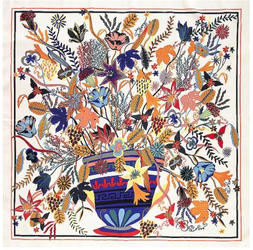 New Brand Bandana Shawl 100% Twill Silk Scarf 130cm Square Scarves Plant Vase Print Kerchief Woman Headband Hijab Scarf&Wraps