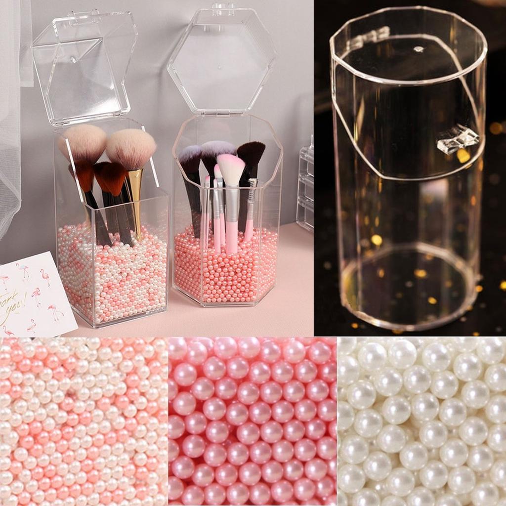 Clear Makeup Brush Holder Pearls Organizer Acrylic Plastic Cosmetic