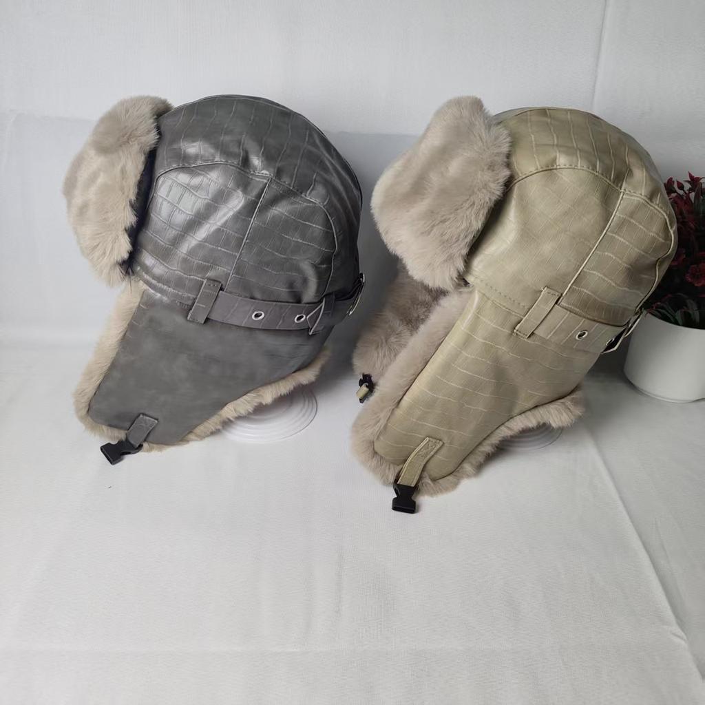 Male and female Maillard outdoor locomotive Lei Feng hat winter skiing cold warm PU leather plush ear protector