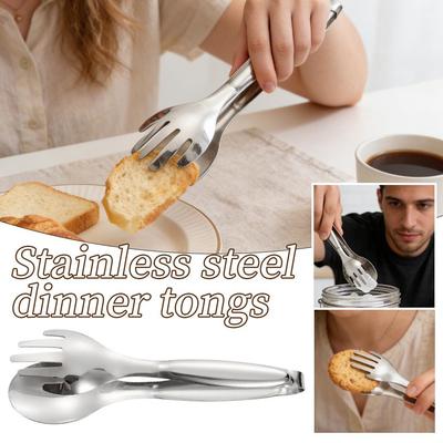 Edelstahl Lebensmittelzange 2-in-1 Gabel Löffel Servierzange Rutschfeste Küchenzange Für BBQ Kochen Salat Brot Fleisch Abendessen Zange
