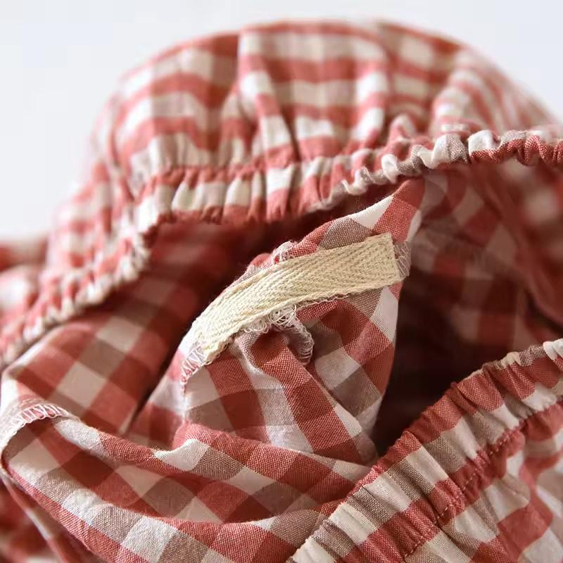 Japanese Spring Autumn Couple Pajama Set 100% Cotton Men's and Women's Plaid Long Sleeve Two Piece Home Furnishing