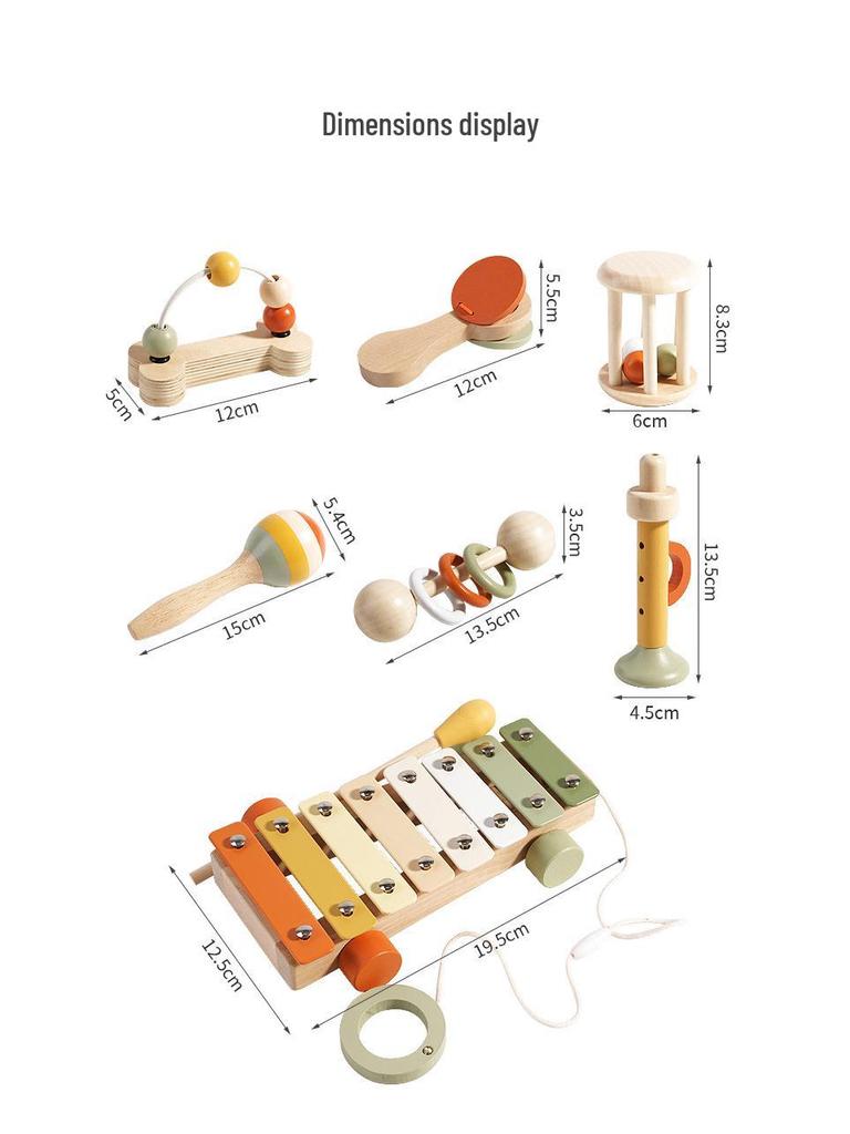 Montessori Wooden Rattle & Orff Instruments Set for Infant Grasping and Early Education