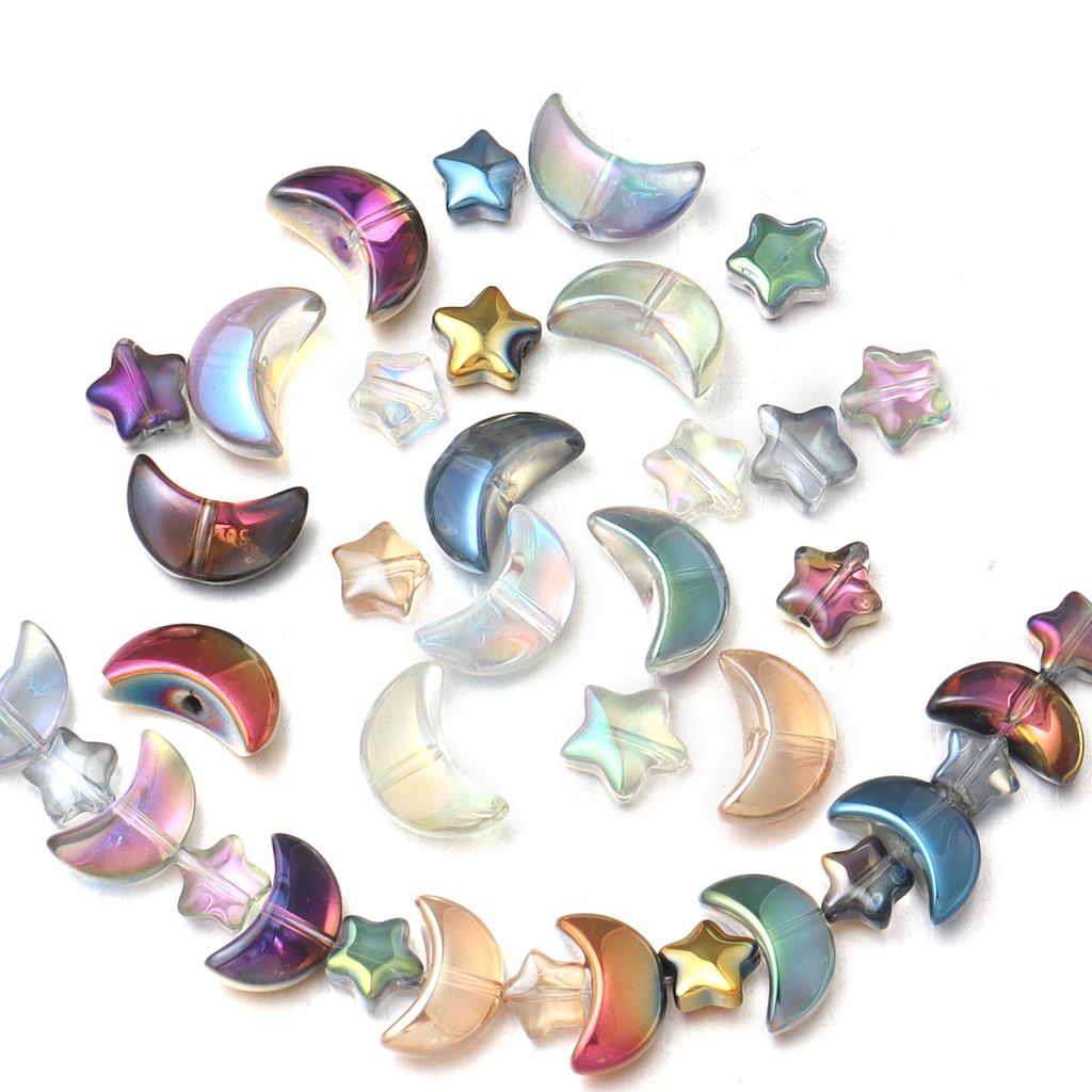 50Pcs Colored Crystal Glass Beads Mixed Star Moon Loose Pendant Beads For DIY Crafts Jewelry Handmade Earring Necklace Accessory