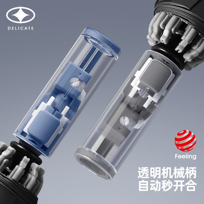 Fully automatic three-fold reverse umbrella, joint vinyl sunscreen mechanical umbrella, hemming reflective strip folding men's umbrella