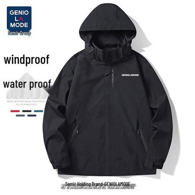 GENIOLAMODE Veste d'extérieur à capuche pour homme coupe-vent déperlante