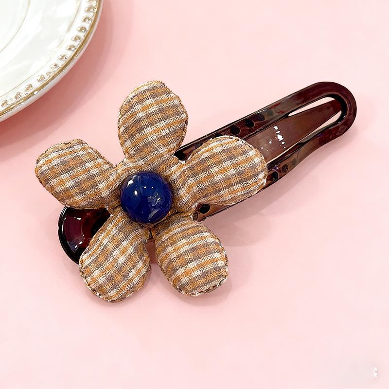Korean Style Plaid Floral Duckbill Hair Clip – Large Size High-End Half-Up Hair Accessory