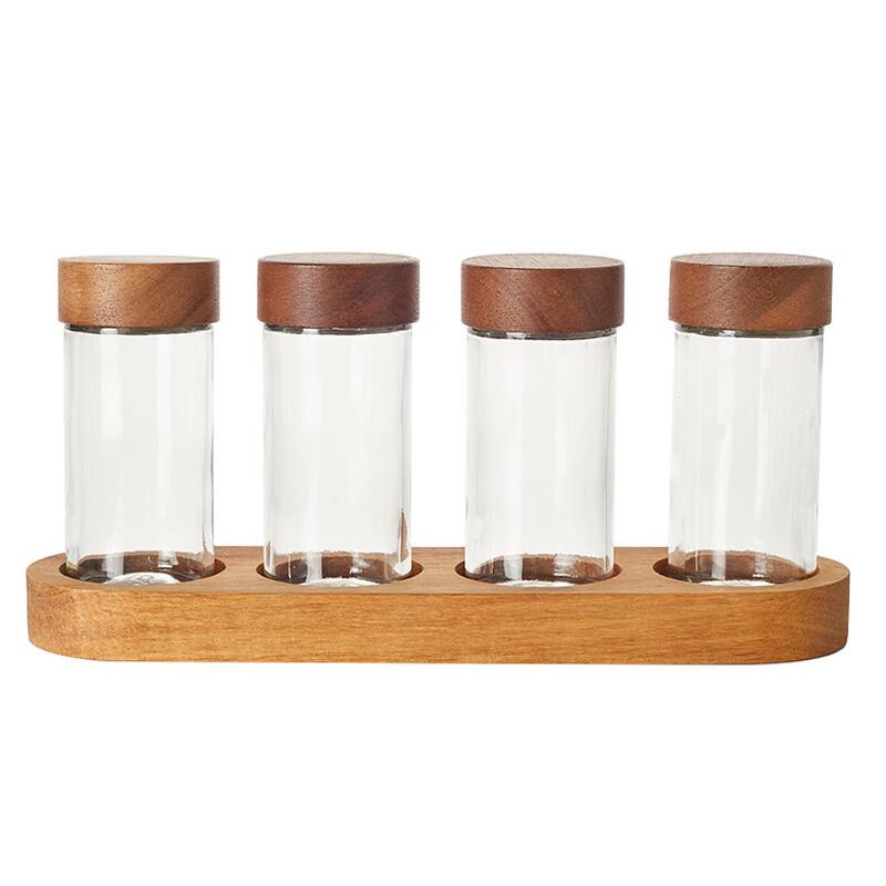 

Japanese-Style Glass Seasoning Jar Set with Acacia Wood Lids