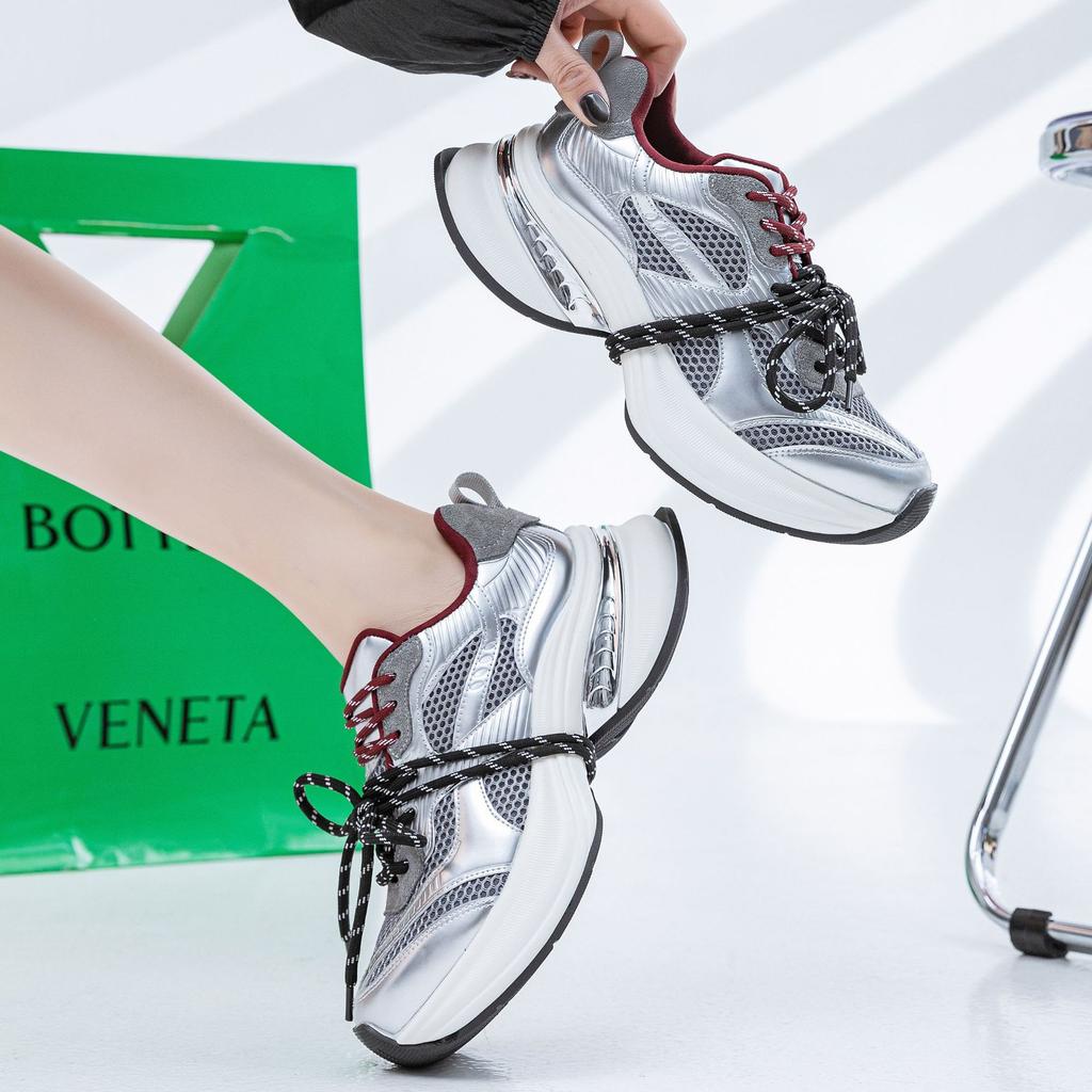 Silver Core Storm 2025 Summer New Color Matching Pair of Shoelaces Casual Shoes Women's Platform Heightening Dad Shoes Women's Shoes