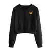 Women Embroidery Butterfly Long Sleeve Zipper Pocket Shirt Hooded Sweatshirt Top