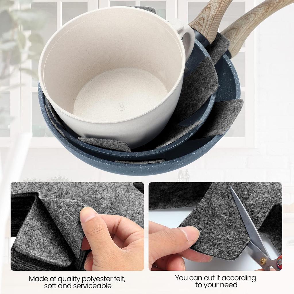 40 Pcs Pot and Pan Protectors 5 Different Sizes Cookware Protector Pot Dividers Stacking Separators Pads for Protecting and Separating Pans, Gray