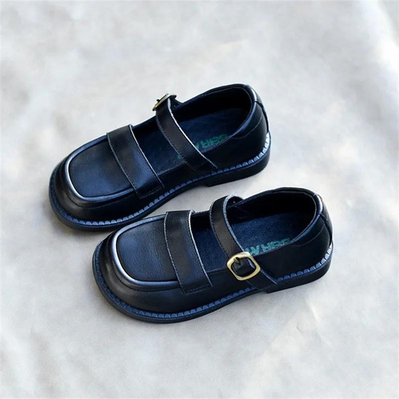 2026 Spring Children Genuine Leather Shoes Black White Toddler Girls Flat Shoes Fashion Bow Kids School Shoes Girl High Quality