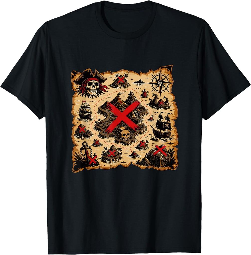Skull Island Pirate Map Red X Treasure Hunt T-Shirt
