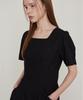 Leusejiem Square Neck Pocket Shirred Half Dress - Black