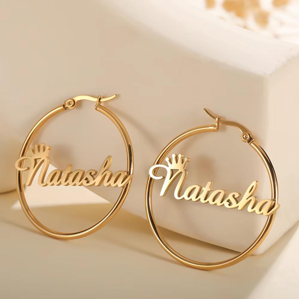 Lateefah Personalized Customized Name Girl Gift Crown Stainless Steel Custom Earrings for Baby Girl Earrings&30mm золотой