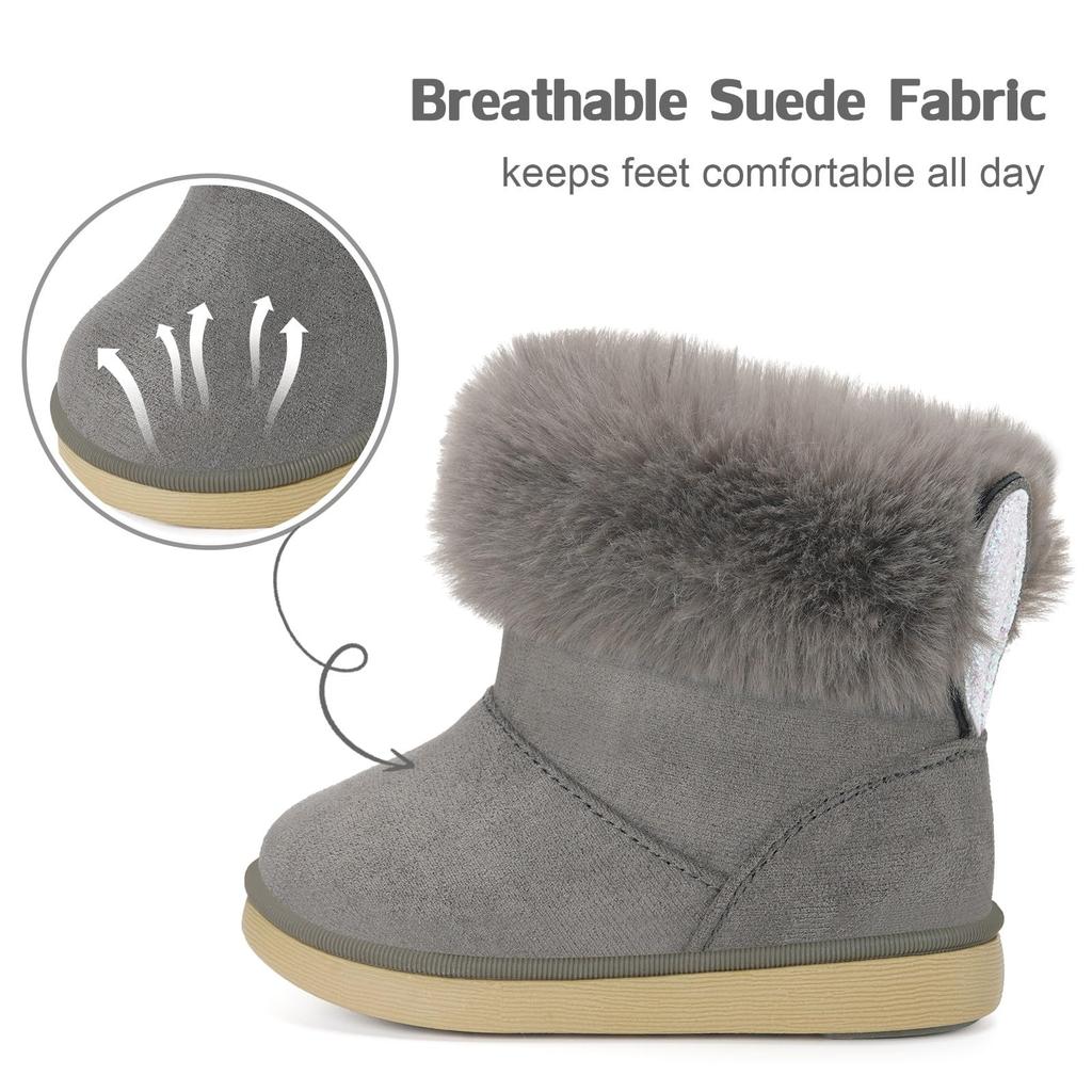 KVbabby Winter Lammfellstiefel für Mädchen und Niedliche Hasenohren Größen Kinderstiefel, Jungen, Design, Rutschfest, Flauschig, Warm, 13.0-17.5cm