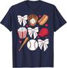 Baseball Coquette Bow Women Girls Baseball Cheer Mom Mama T-Shirt