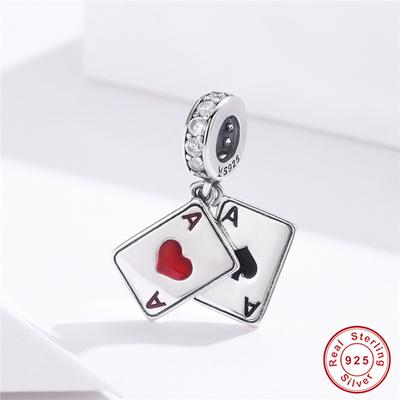 Fit europejska bransoletka srebro 925 oryginalna czerwona brzoskwinia A Charms czarna emalia pokerowe karty serca koraliki do tworzenia biżuterii kobiety DIY