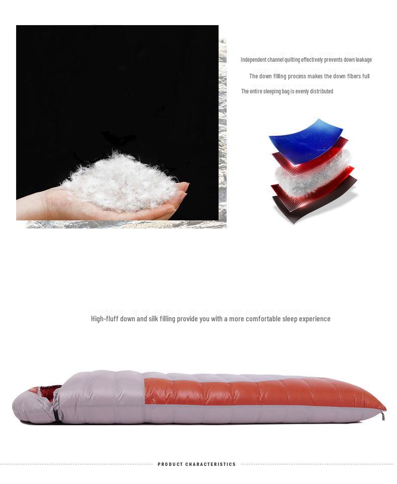SKY ICE Gray Bear Down Silk Sleeping Bag - Winter Thickened for Adults, Warm Cold Protection for Outdoor Camping