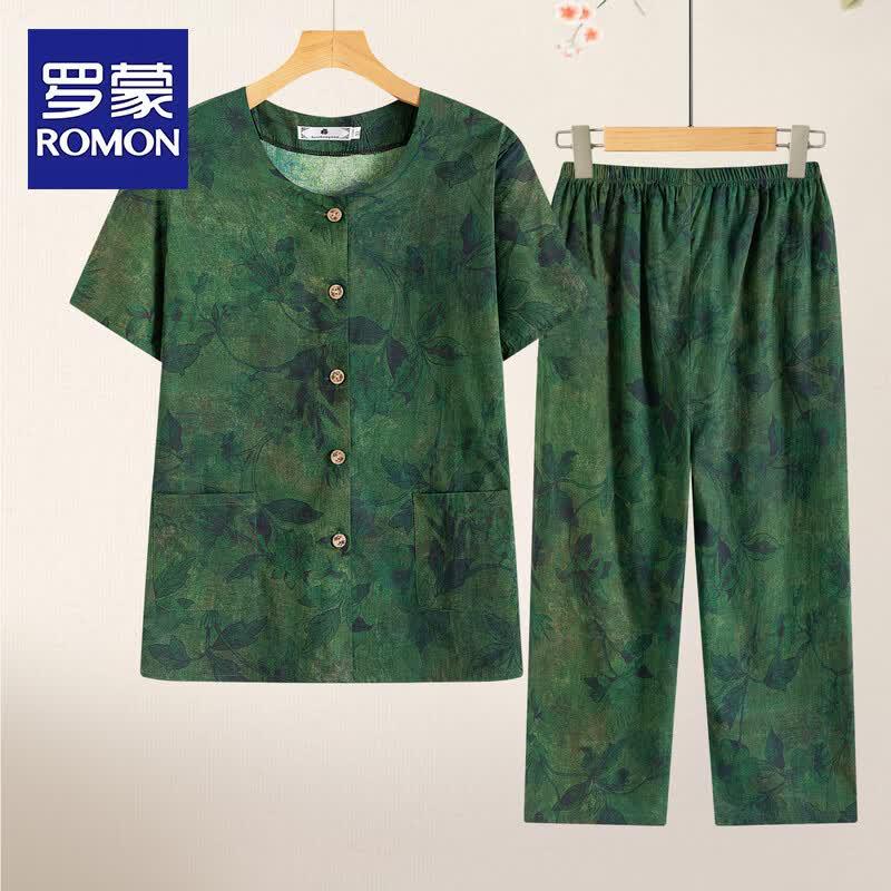 Romon Women s Summer Floral Cardigan Homewear Set for Elderly 4XL