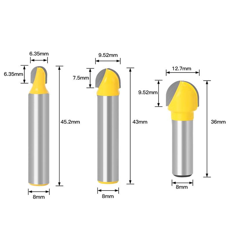 

1/3 шт., 8 мм, хвостовик, двойная кромочная фреза для древесины, карбид вольфрама, деревообрабатывающая концевая фреза, фреза Miiling 3pcs жёлтый