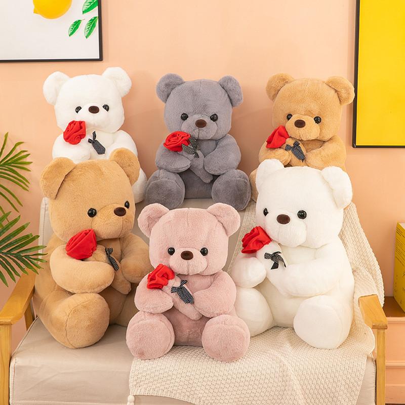 Plush Teddy Bear Toy With Rose Design For Birthday Gift For Teens And Adults