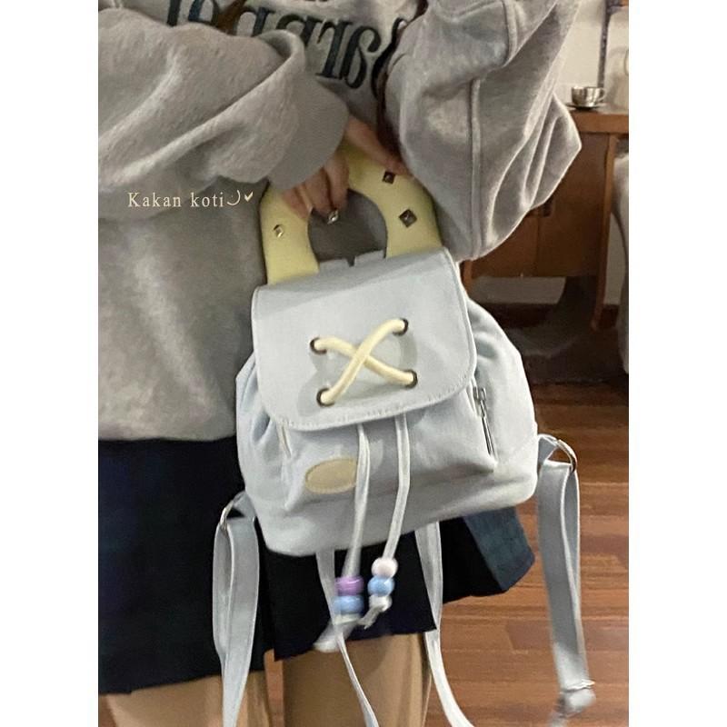 

Рюкзак из денима 2024 года, новый модный рюкзак в стиле колледжа, контрастный цвет, переносная сумка-ведро светло-синий