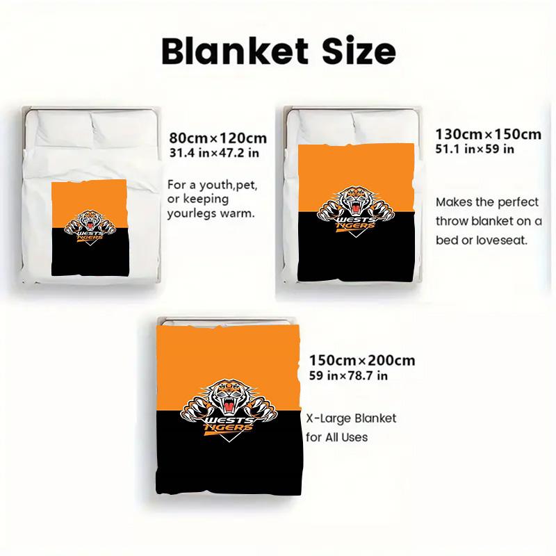 Wests Tigers 2D Flat Pattern Flannel Blanket High quality All Seasons Warmth and Comfort Perfect for Christmas Gifts.MMT0918352