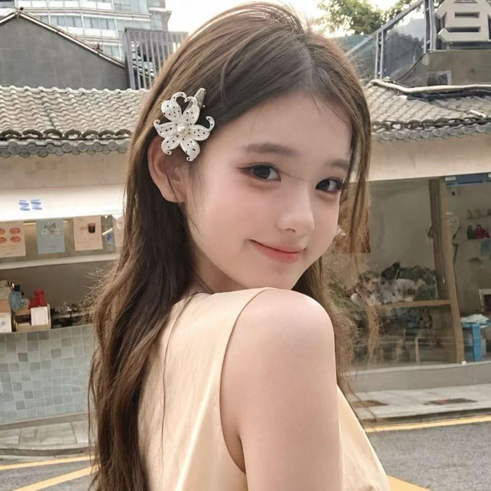Pearl Flower Hair Clips Star Print Vintage Side Clip Elegant Flower Hairpins Girls