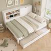 Schlafsofa Doppel 140x190 cm mit Ausziehbett 90x190, Weißer Rahmen, Stauraückwand, Fach, Versteckter Stauraum, USB/USB-C, Lattenrost, Ohne Matratze