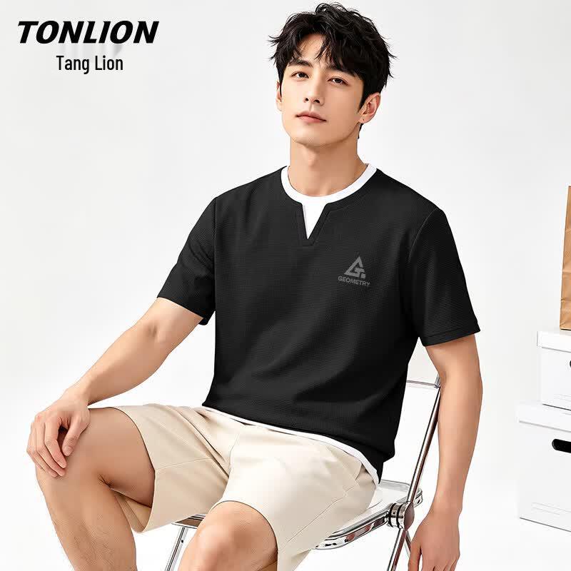 

TonLion Men s Fake Two-Piece Short Sleeve T-Shirt XL