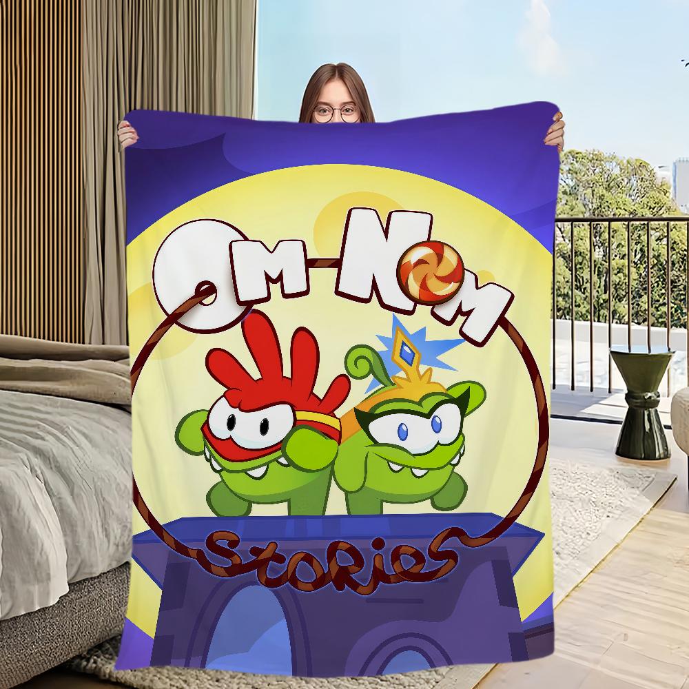 Cute Frog Cartoon Game Funny Face o-Om n-Nom Flannel Warm Comfort  Soft Plush Blanket for Sofa Living Room Bedroom Travel Gift