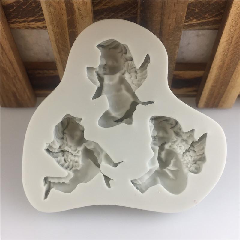 3 Hole Baby Angel Shaped Silicone Mold Cake Decoration Fondant Cookies Tools Candy Molds Creative Angel Chocolate Baking Mold