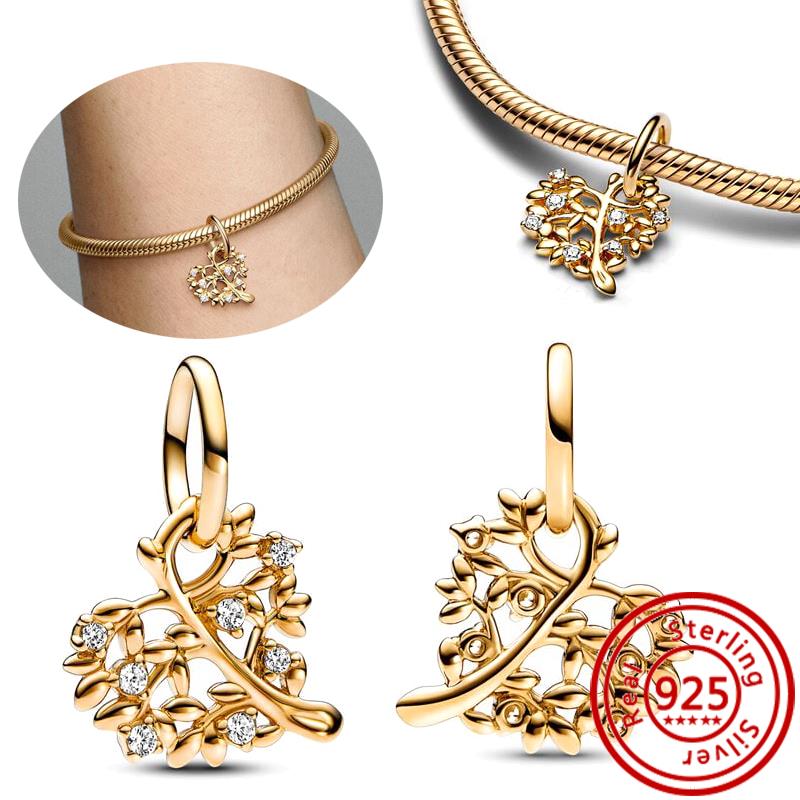 925 Copper Two-tone Stepmom Entwined Hearts Monstera Leaf Glow-in-the-dark Firefly Charm Beads Fit Pantaro Bracelet DIY Zircon
