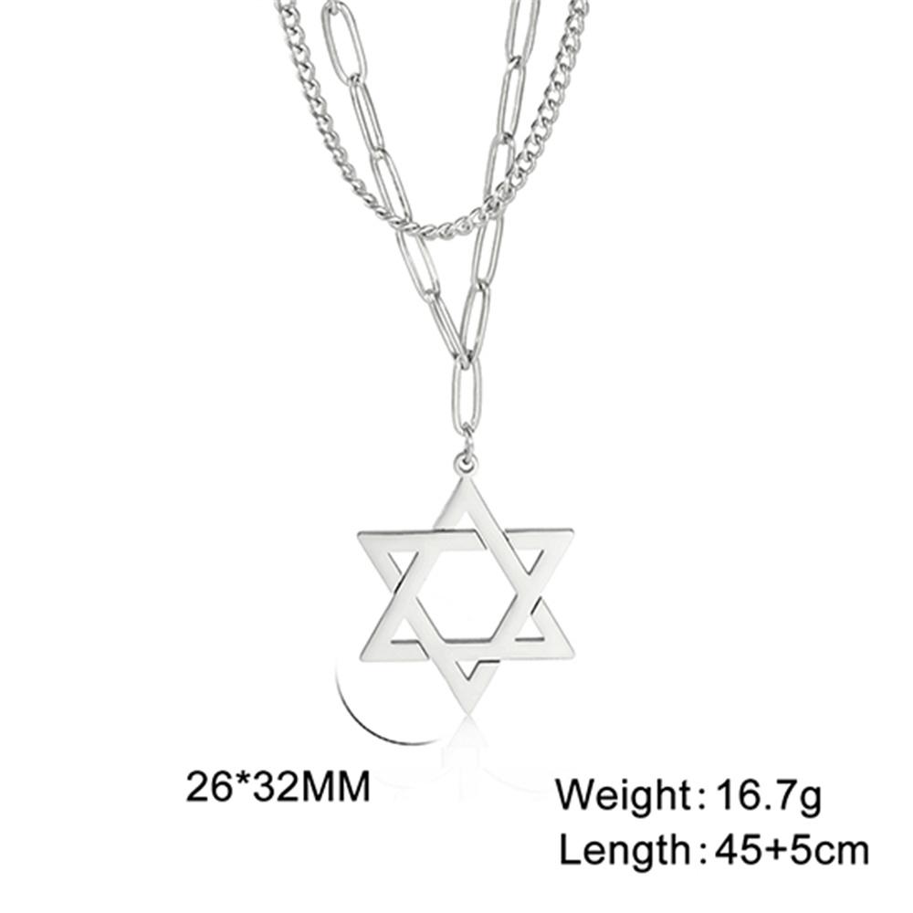 Israel Star of David Necklace Stainless Steel Hexagram Choker Necklace for Women Double Layer Chain Pendant Je Trend Jewelry
