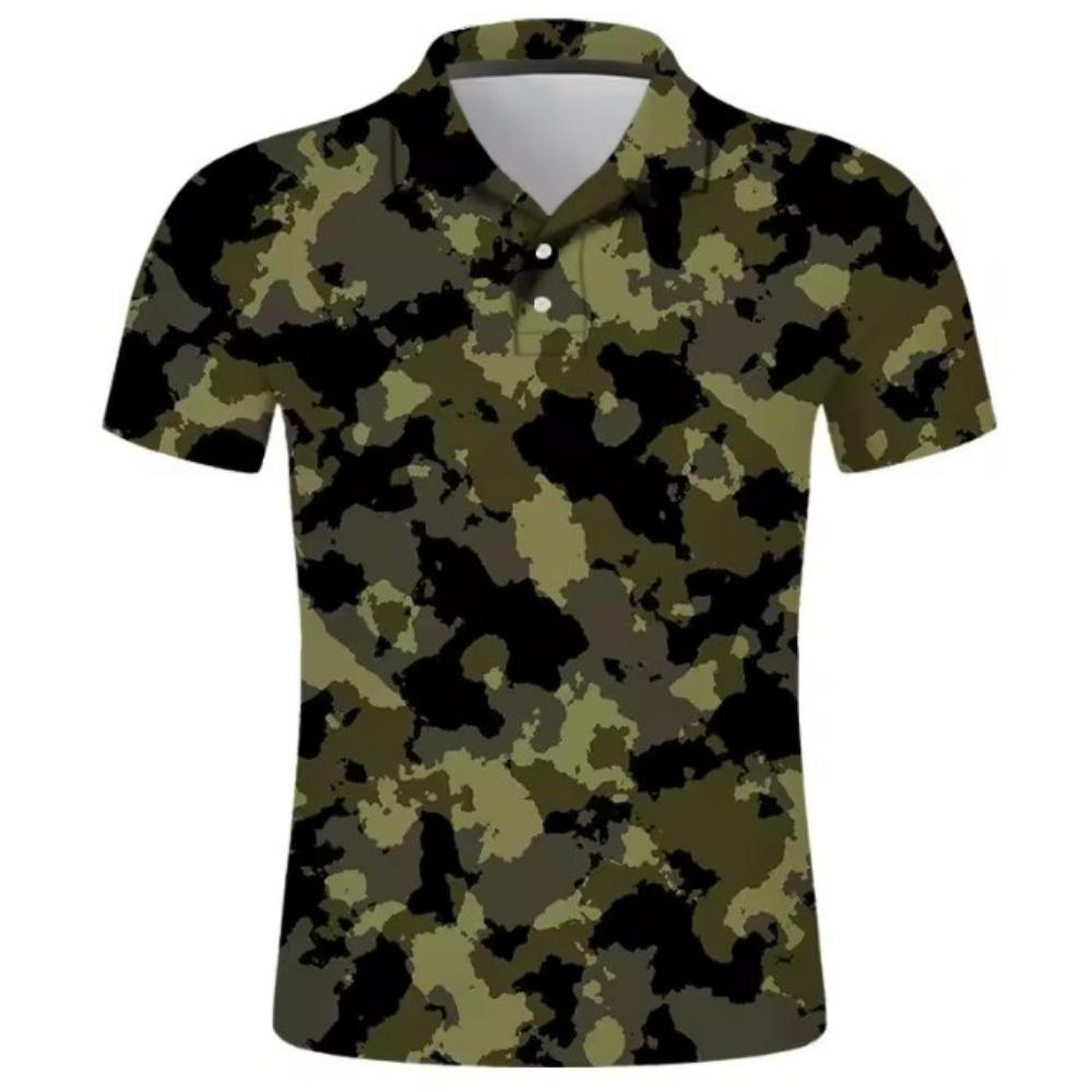 Summer New Camouflage Graphic Polo Shirts For Men Clothes POLO Shirt Veteran Button Streetwear Clothing Casual Male Lapel Tops S чёрный
