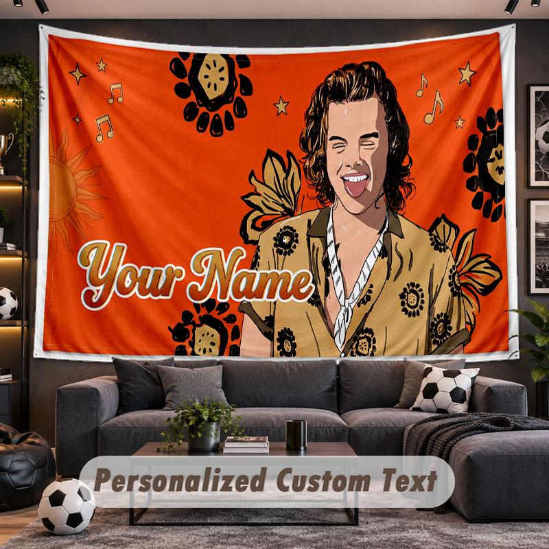 Wall Hanging Tapestry Custom NameHarry Styles Pattern Personalized Printed Fabric Wall Decor