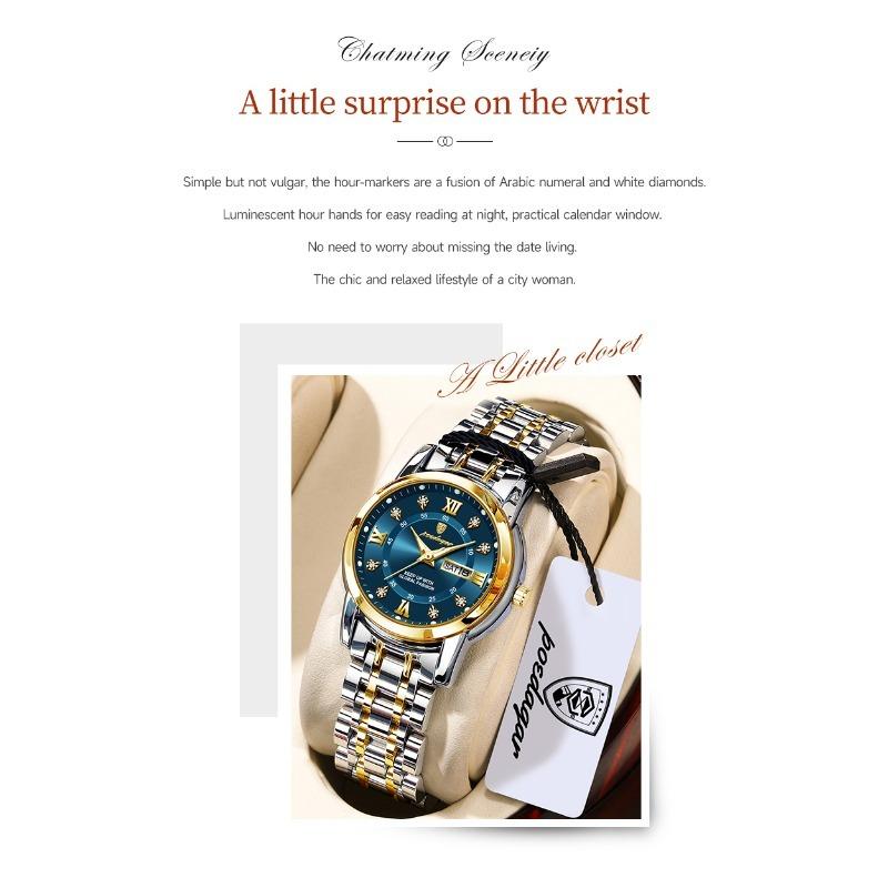 POEDAGAR Casual Women Wristwatch Waterproof Luminous Date Week Quartz Watches Stainless Steel Elegant Dress Ladies Watch