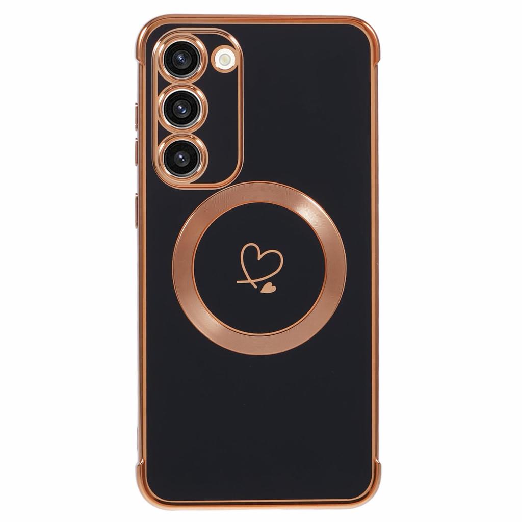 For Samsung Galaxy S23+ Case Compatible with MagSafe Electroplated TPU Phone Cover Hollow Love Hearts