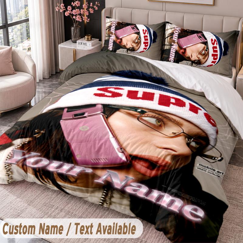 Custom Name Text 3Pcs Bedding Set Billie Eilish Duvet Cover And Two Pillowcases